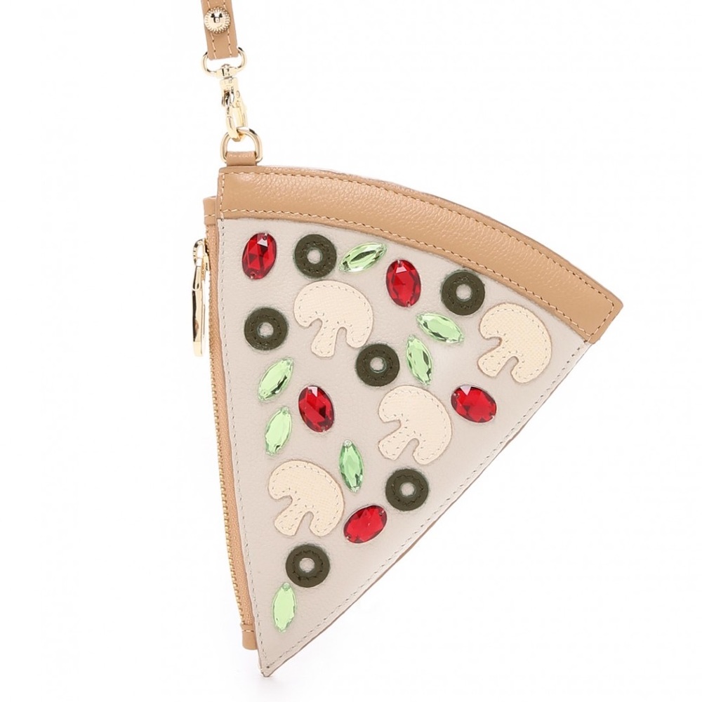 Like New Limited Edition Patricia Chang New York Leather Pizza Wristlet Clutch